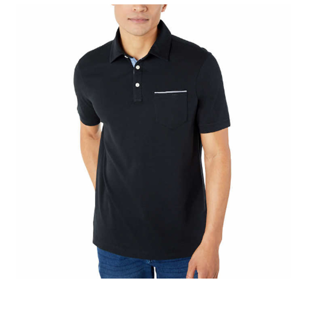 Tahari Polo Shirt Men Medium Black Short Sleeve Collared Golf Tennis 100% Cotton